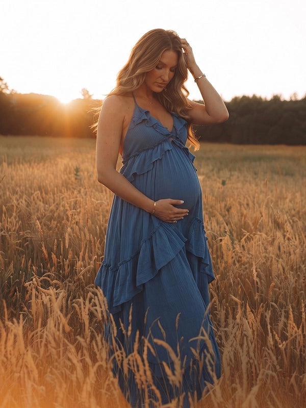 Dusty Blue Maternity Dress for Garden Baby Shower | Bumplook