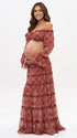 Two Piece Maternity Dress, Off Shoulder Crop Top and Tiered Maxi Skirt for Boho Maternity Photoshoot, Babymoon, Vacation, Baby Shower | Bumplook