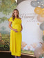 Bright Yellow Draped Maternity Maxi Dress with Side Ruching