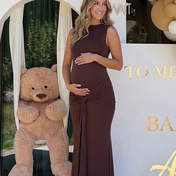 Elegant Brown Bodycon Maternity Dress for Special Events | Bumplook