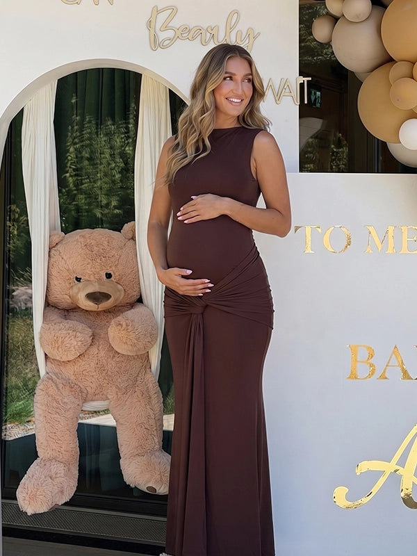 Elegant Brown Bodycon Maternity Dress for Special Events | Bumplook