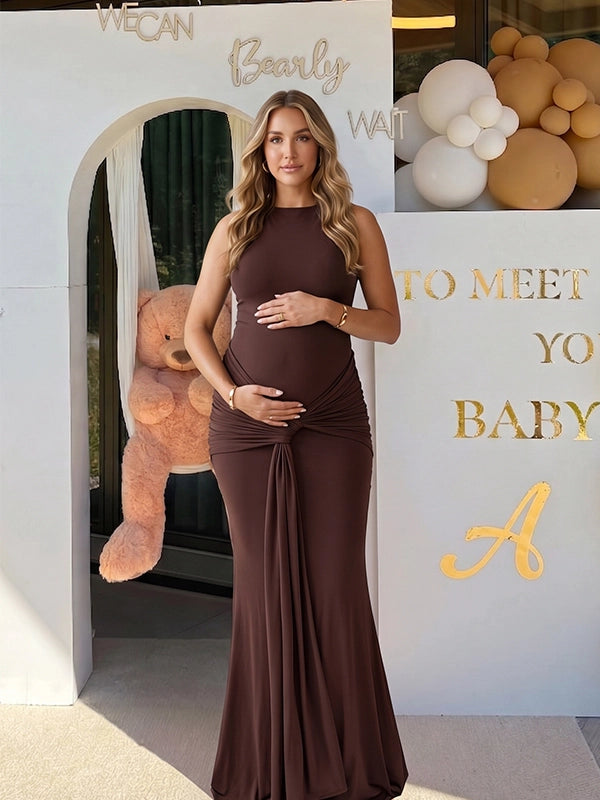 Chocolate Brown Maternity Dress for Fall Baby Shower | Bumplook