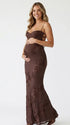 brown maternity dress embroidered floral mermaid lace up back elegant pregnancy gown