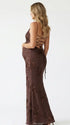 brown maternity dress embroidered floral mermaid lace up back elegant pregnancy gown