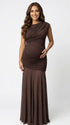 brown mesh panel maternity maxi dress asymmetrical bodycon pregnancy gown
