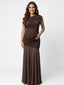 Brown Mesh Panel Ruched Asymmetrical Bodycon Maternity Maxi Dress