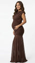 brown mesh panel maternity maxi dress asymmetrical bodycon pregnancy gown
