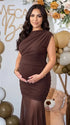 brown elegant maternity dress mesh patchwork bodycon photoshoot gown for baby shower