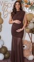 brown elegant maternity dress mesh patchwork bodycon photoshoot gown for baby shower