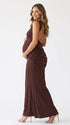 Brown Open Back Maternity Dress with Flattering Ruched Fit | Bumplook