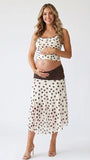 Brown Polka Dot Maternity Two Piece Set, Maternity Crop Top and Midi Skirt for Baby Shower, Maternity Photoshoot, Pregnancy Announcement, Gender Reveal | Bumplook