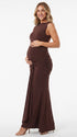 Brown Ruched Bodycon Maternity Dress with Floor-Length Silhouette | Bumplook