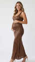 brown sequin maternity maxi dress backless bodycon pregnancy gown