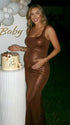 glam brown maternity dress with metallic sequins and open back for photoshoot