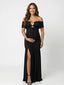 Black Ruched Off Shoulder Maternity Maxi Dress – Gold Floral Detail Pregnancy Gown