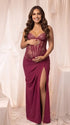 Burgundy Halter Lace Corset Maternity Maxi Dress, Luxury Pregnancy Photoshoot Dress for Baby Shower, Maternity Photoshoot, Pregnancy Announcement, Wedding Guest, Bridal Shower, Formal Events | Bumplook