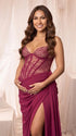 Burgundy Halter Lace Corset Maternity Maxi Dress, Luxury Pregnancy Photoshoot Dress for Baby Shower, Maternity Photoshoot, Pregnancy Announcement, Wedding Guest, Bridal Shower, Formal Events | Bumplook