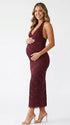 Burgundy Bodycon Maternity Dress with Floral Lace and Bump-Hugging Fit | Bumplook