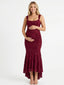 Burgundy Jacquard Maternity Midi Dress – Corset Pregnancy Dress with Ruched Detail & High Low Hem