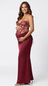 Burgundy Lace Corset Maternity Dress, Luxury Satin Pregnancy Gown for Baby Shower, Maternity Photoshoot, Gender Reveal, Pregnancy Announcement, Wedding Guest, Bridal Shower, Formal Events | Bumplook