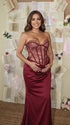 Burgundy Lace Corset Maternity Dress, Luxury Satin Pregnancy Gown for Baby Shower, Maternity Photoshoot, Gender Reveal, Pregnancy Announcement, Wedding Guest, Bridal Shower, Formal Events | Bumplook