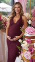 Burgundy Lace Maternity Maxi Dress with Back Slit and Floral Lace Detail | Bumplook