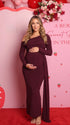 Burgundy Maternity Photoshoot Dress for Fall Pregnancy Portraits and Special Occasions | Bumplook