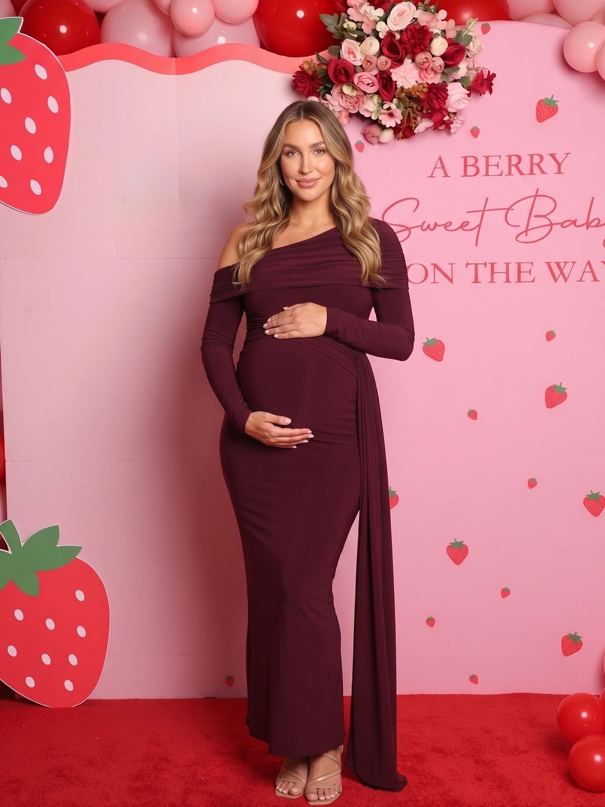 Burgundy Maternity Photoshoot Dress for Fall Pregnancy Portraits and Special Occasions | Bumplook