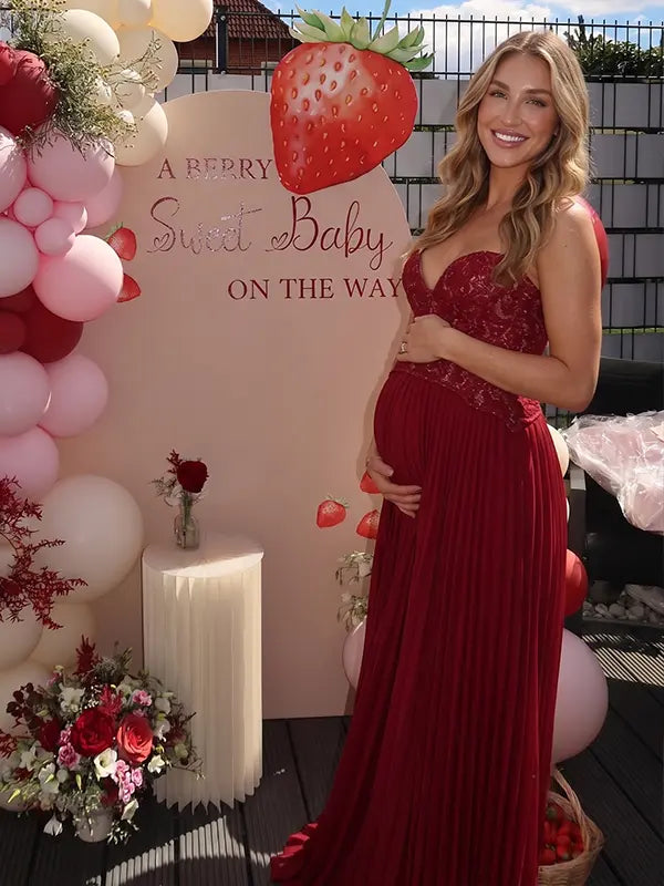 Burgundy Maternity Dress, Lace Corset Pregnancy Gown for Baby Shower, Maternity Photoshoot, Pregnancy Announcement, Wedding Guest, Fall Photos, Formal Events | Bumplook