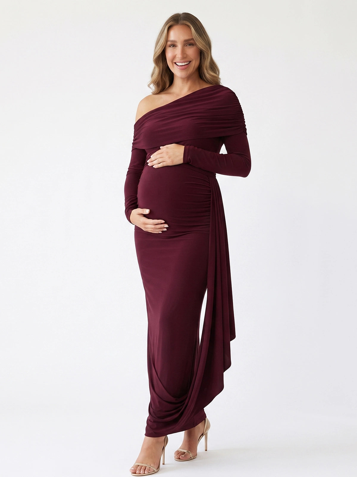 Burgundy Maternity Baby Shower Dress for Autumn Celebration and Family Portraits | Bumplook