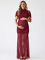 Burgundy Mesh Maternity Gown – Ruched Pregnancy Photoshoot Dress with Sheer Train