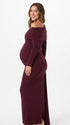 Burgundy Long Sleeve Maternity Dress for Fall Photoshoot and Holiday Events | Bumplook