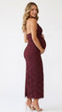 Burgundy Open Back Lace Maternity Maxi Dress with Back Slit | Bumplook