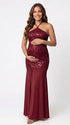 Burgundy Sequin Halter Mermaid Maternity Maxi Dress with Floral Embroidery and Open Back for Baby Shower, Maternity Photoshoot, Pregnancy Announcement, Gender Reveal, Wedding Guest, Christmas Photos and Formal Events | Bumplook