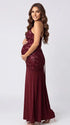 Burgundy Sequin Halter Mermaid Maternity Maxi Dress with Floral Embroidery and Open Back for Baby Shower, Maternity Photoshoot, Pregnancy Announcement, Gender Reveal, Wedding Guest, Christmas Photos and Formal Events | Bumplook
