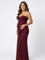 Burgundy Sequin Strapless Maternity Maxi Dress – Ruched Bodycon Baby Shower Gown