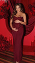 burgundy sequin strapless maternity maxi dress with ruched bodycon silhouette