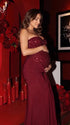 burgundy sequin strapless maternity maxi dress with ruched bodycon silhouette