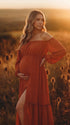 Burnt Orange Maternity Maxi Dress, Flowy Pregnancy Dress for Baby Shower, Maternity Photoshoot, Gender Reveal, Pregnancy Announcement, Wedding Guest, Formal Events | Bumplook