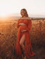 Burnt Orange Off Shoulder Maternity Maxi Dress