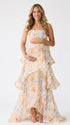 Butter Cream Floral Tiered Ruffle Adjustable Strap Maternity Maxi Dress for Baby Shower, Bridal Shower, Garden Party, Maternity Photoshoot, Pregnancy Announcement and Spring Wedding | Bumplook
