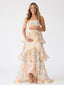 Butter Cream Floral Tiered Ruffle Maternity Maxi Dress with Adjustable Straps