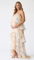 Butter Cream Floral Tiered Ruffle Adjustable Strap Maternity Maxi Dress for Baby Shower, Bridal Shower, Garden Party, Maternity Photoshoot, Pregnancy Announcement and Spring Wedding | Bumplook