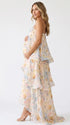 Butter Cream Floral Tiered Ruffle Adjustable Strap Maternity Maxi Dress for Baby Shower, Bridal Shower, Garden Party, Maternity Photoshoot, Pregnancy Announcement and Spring Wedding | Bumplook