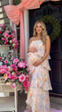 Butter Cream Floral Tiered Ruffle Adjustable Strap Maternity Maxi Dress for Baby Shower, Bridal Shower, Garden Party, Maternity Photoshoot, Pregnancy Announcement and Spring Wedding | Bumplook