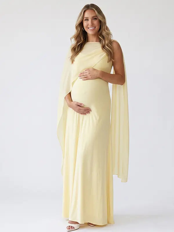 Butter Yellow Maternity Dress, Cape Sleeve Pregnancy Maxi Dress for Baby Shower and Maternity Photoshoot | Bumplook