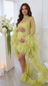 Butter Yellow Feather Maternity Photoshoot Gown Look, Sheer Cape for Baby Shower, Maternity Photoshoot, Gender Reveal, Pregnancy Announcement, Wedding Guest, Bridal Shower, Formal Events | Bumplook