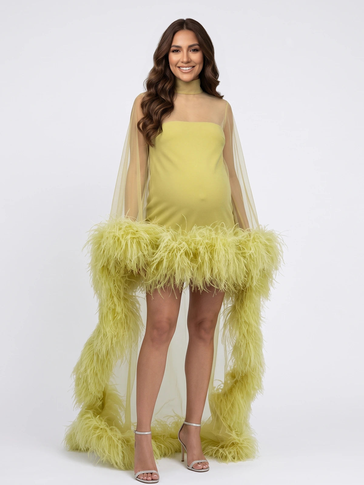 Butter Yellow High Neck Maternity Cape, Flowing Sheer Tulle Pregnancy Outfit for Baby Shower, Maternity Photoshoot, Gender Reveal, Pregnancy Announcement, Wedding Guest, Bridal Shower, Formal Events | Bumplook