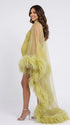 Butter Yellow Feather Trim Pregnancy Announcement Cape, Sheer Maternity Photoshoot Outfit for Baby Shower, Maternity Photoshoot, Gender Reveal, Pregnancy Announcement, Wedding Guest, Bridal Shower, Formal Events | Bumplook