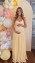 Butter Yellow Maternity Dress, Lace Halter Pregnancy Maxi Dress for Baby Shower, Maternity Photoshoot, Gender Reveal, Pregnancy Announcement, Bridal Shower, Formal Events | Bumplook